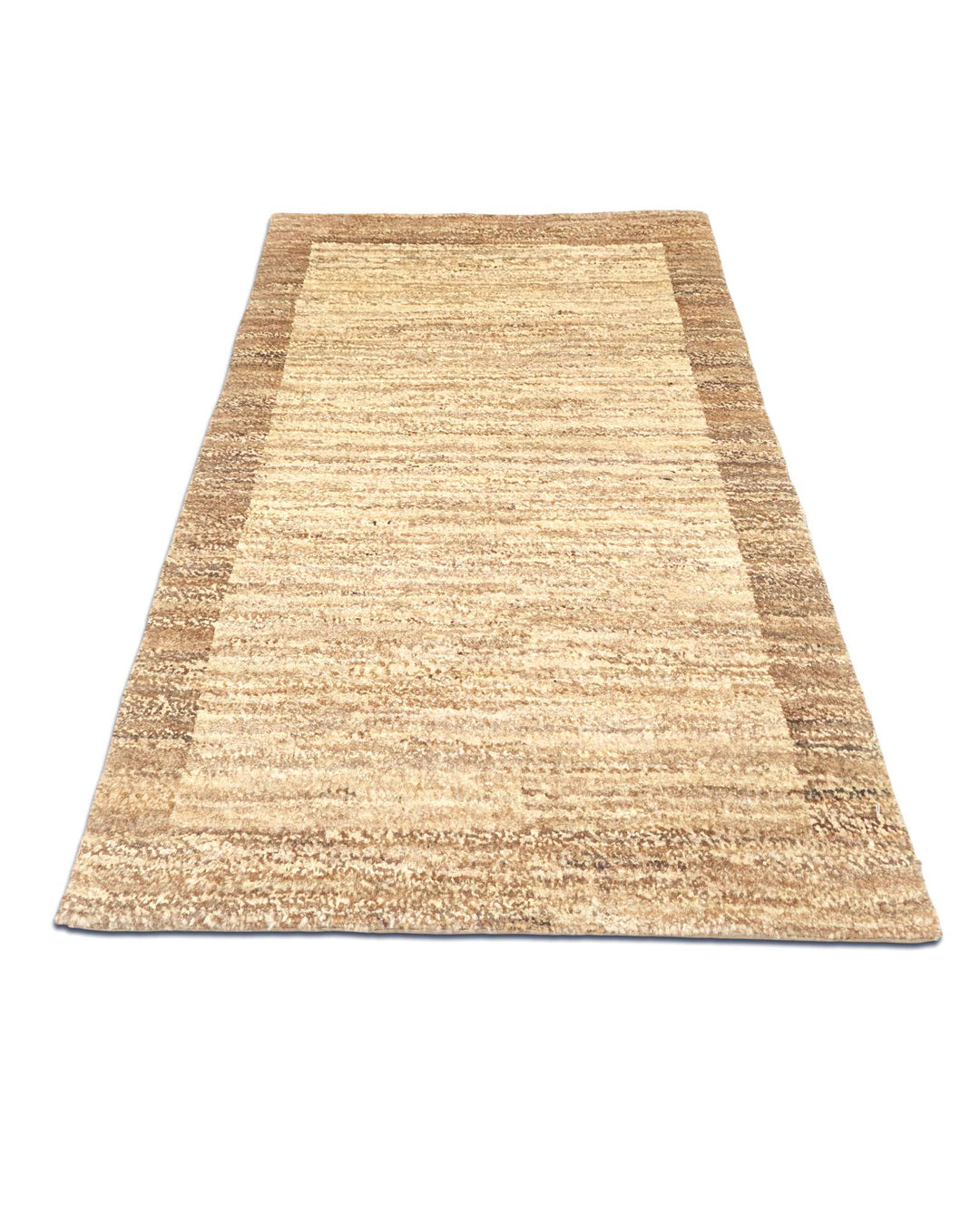 One-of-a-kind cream and brown bordered Afghan Gabbeh rug