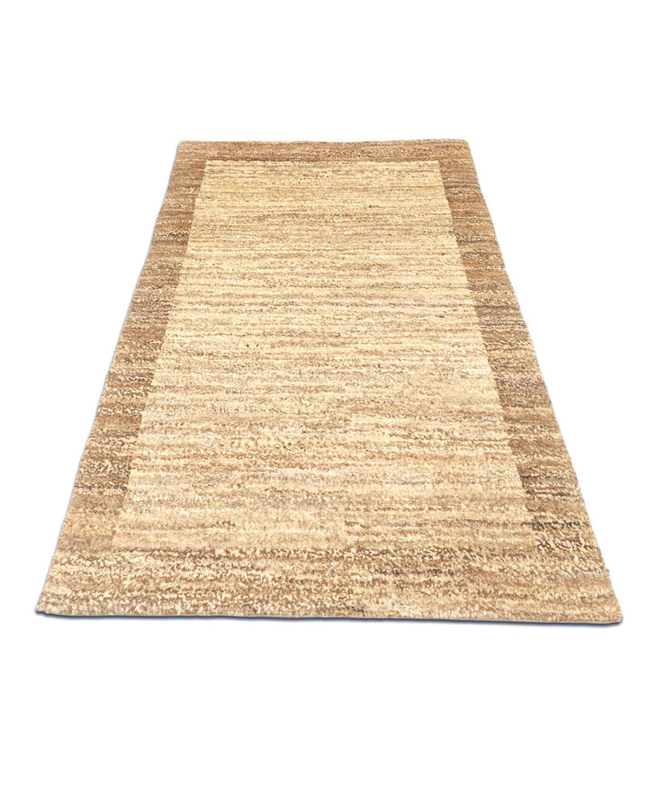 One-of-a-kind cream and brown bordered Afghan Gabbeh rug