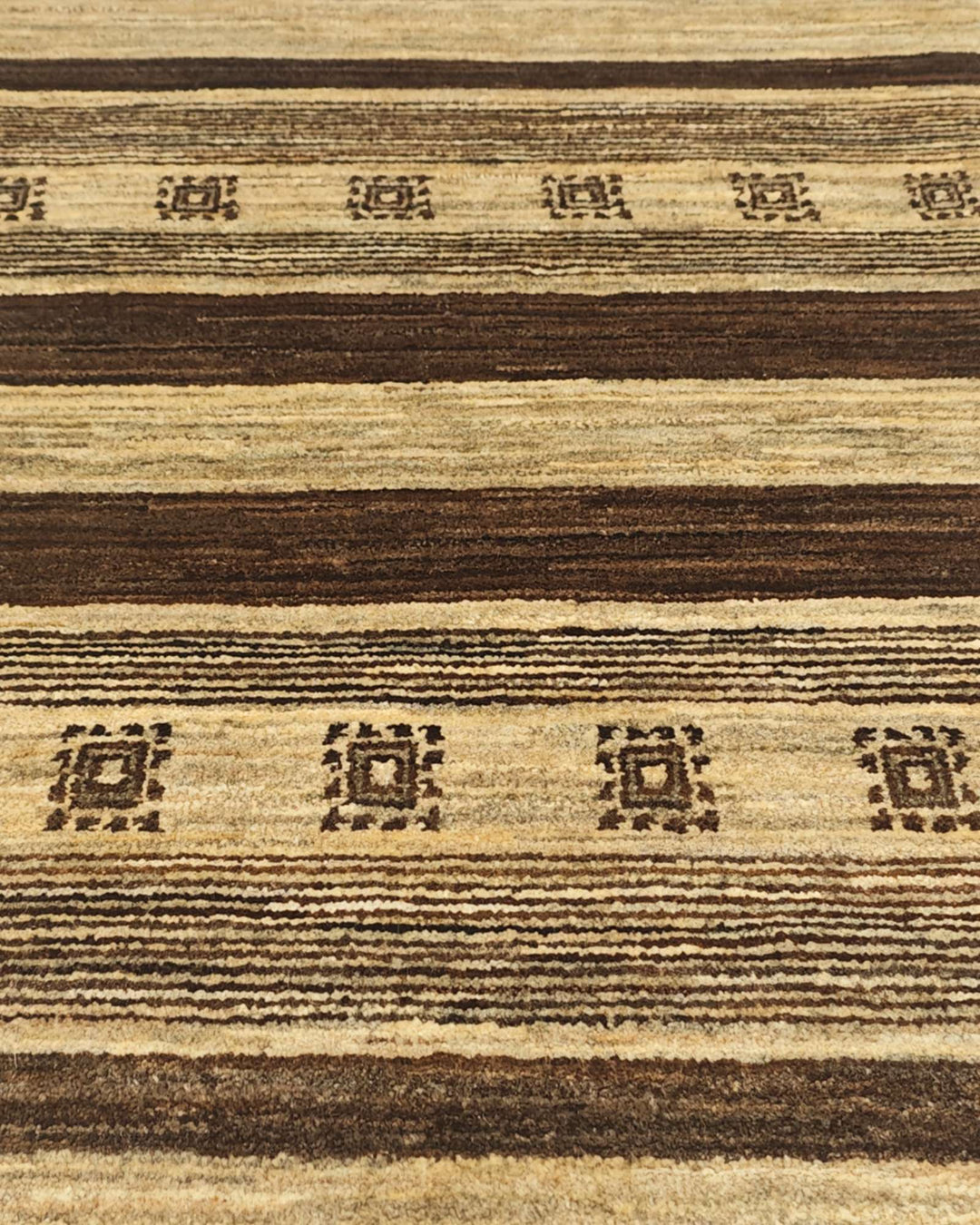 One-of-a-kind cream and brown stripe Afghan Gabbeh rug