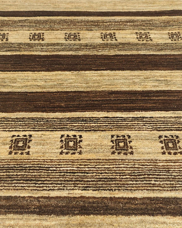 One-of-a-kind cream and brown stripe Afghan Gabbeh rug