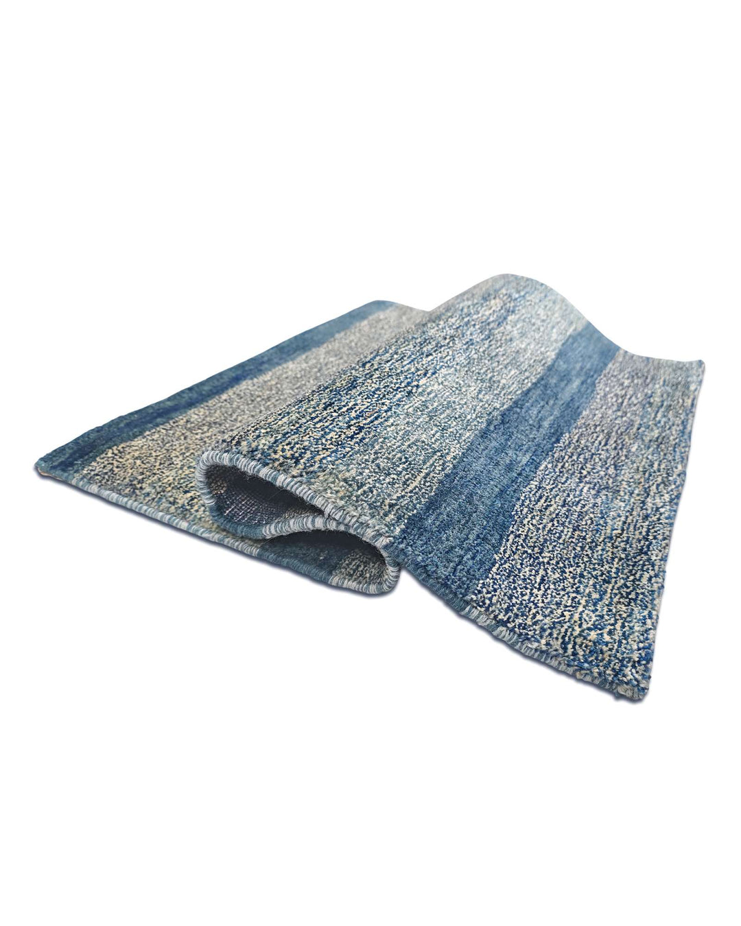 One-of-a-kind denim blue stripe Afghan Gabbeh rug