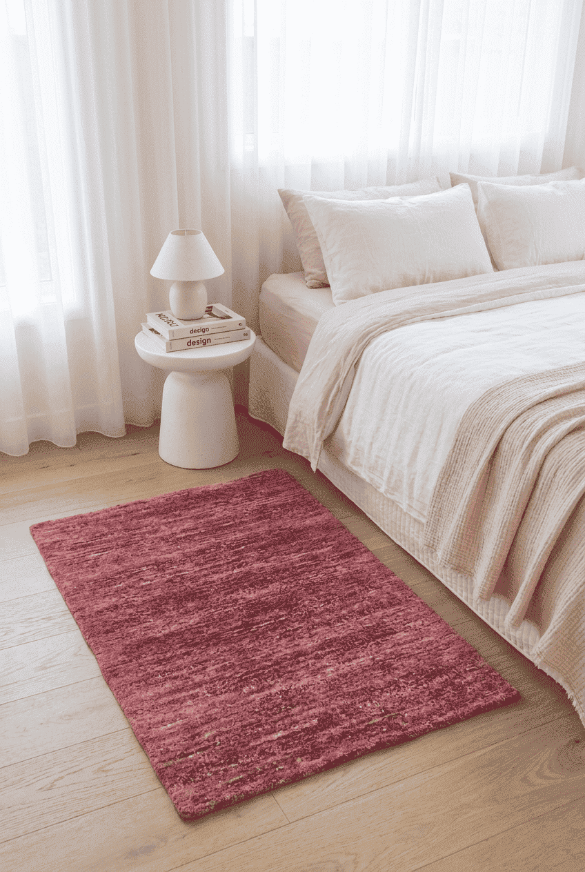 Dusty mauve field detail on Afghan Gabbeh wool rug