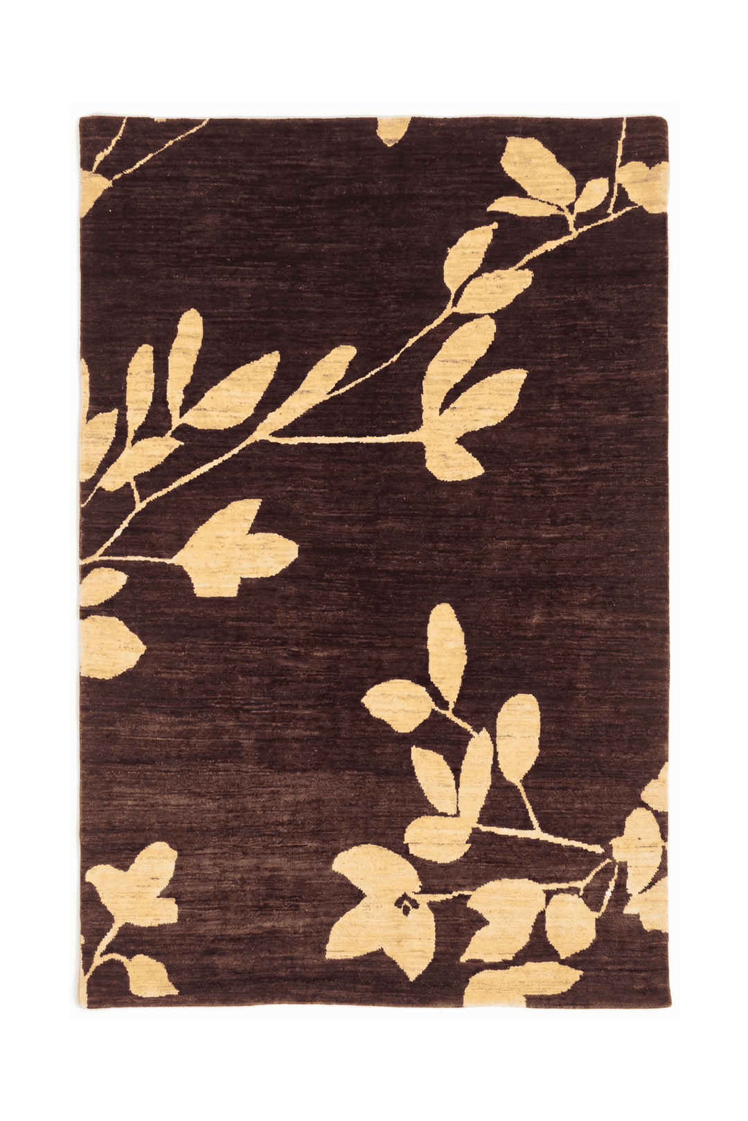 Chocolate brown leaf Afghan Gabbeh rug, hand-knotted wool