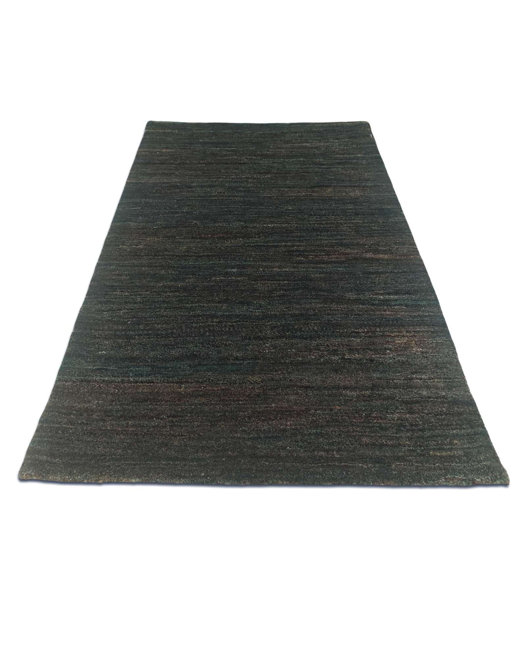 Hand-knotted wool pile of forest green Gabbeh rug