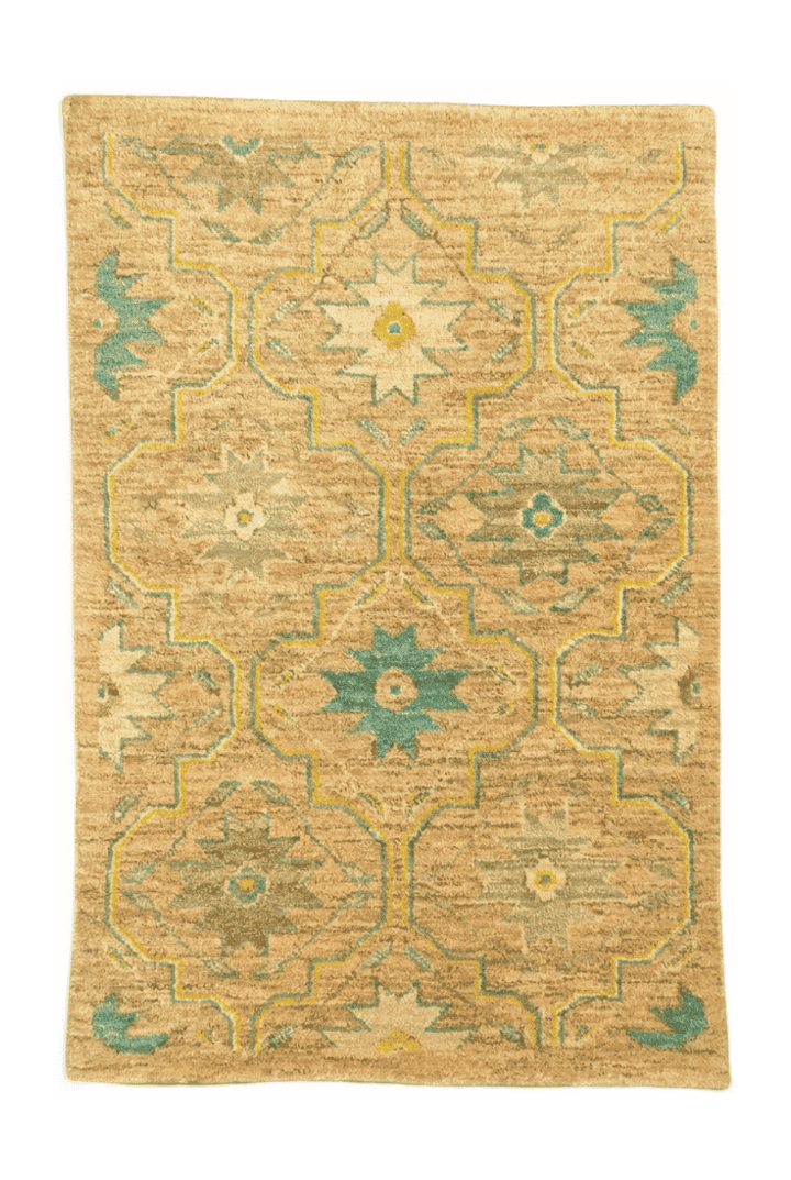 Gold and green floral Afghan Gabbeh rug, hand-knotted wool