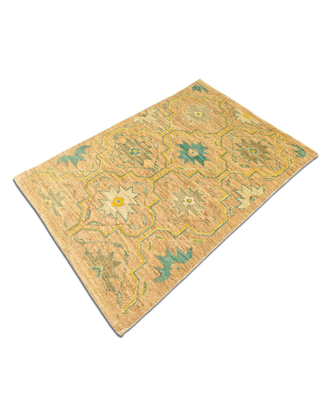 Gold green Afghan Gabbeh rug, Afghanistan craftsmanship