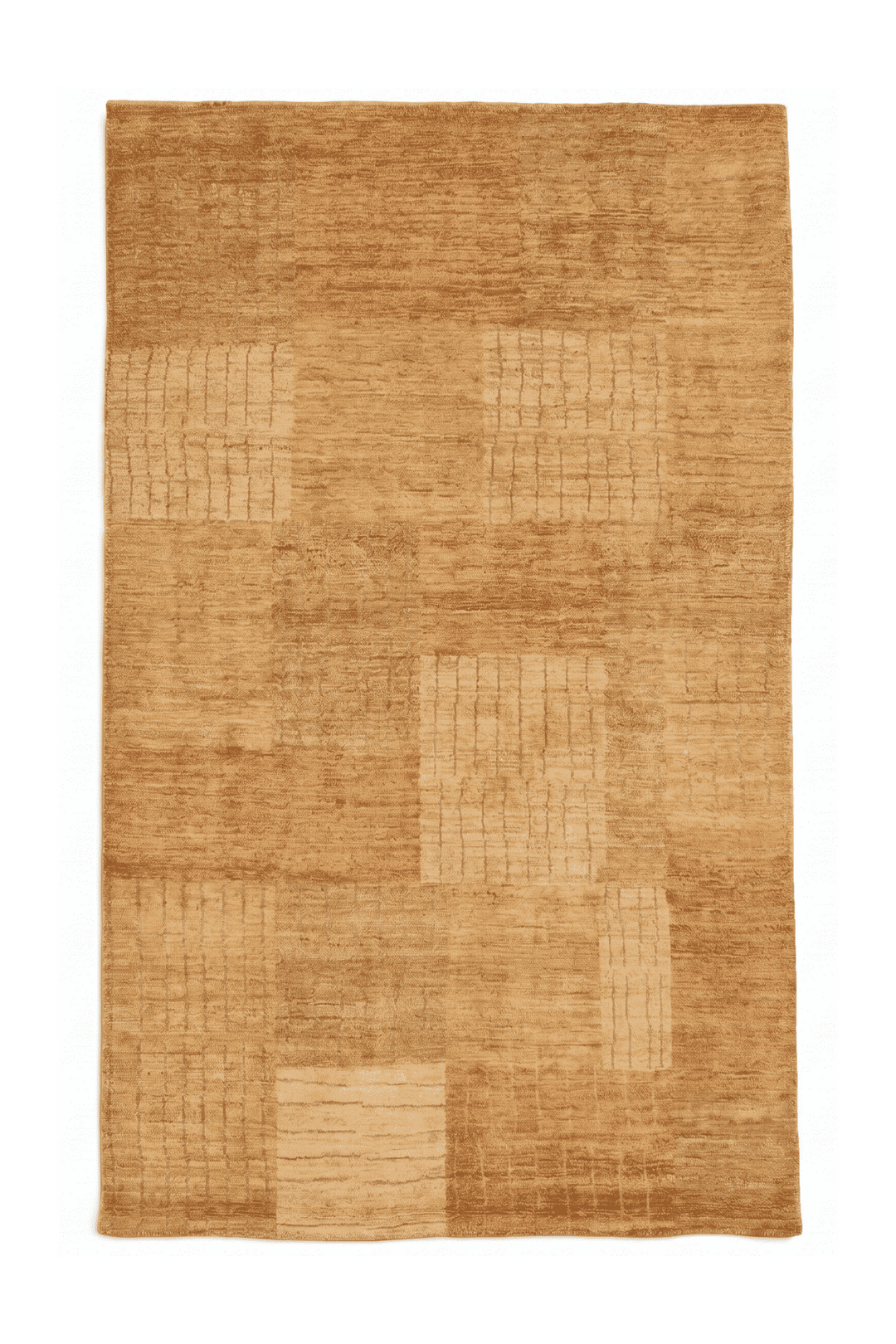 Sandstone patchwork Afghan Gabbeh rug, hand-knotted wool
