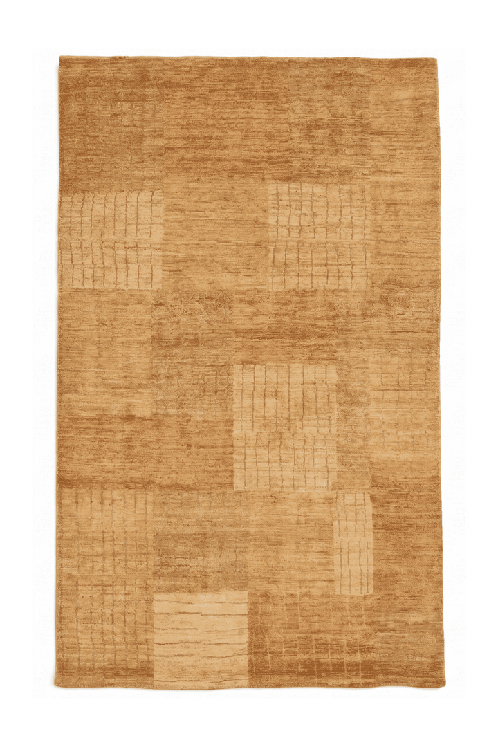 Sandstone patchwork Afghan Gabbeh rug, hand-knotted wool