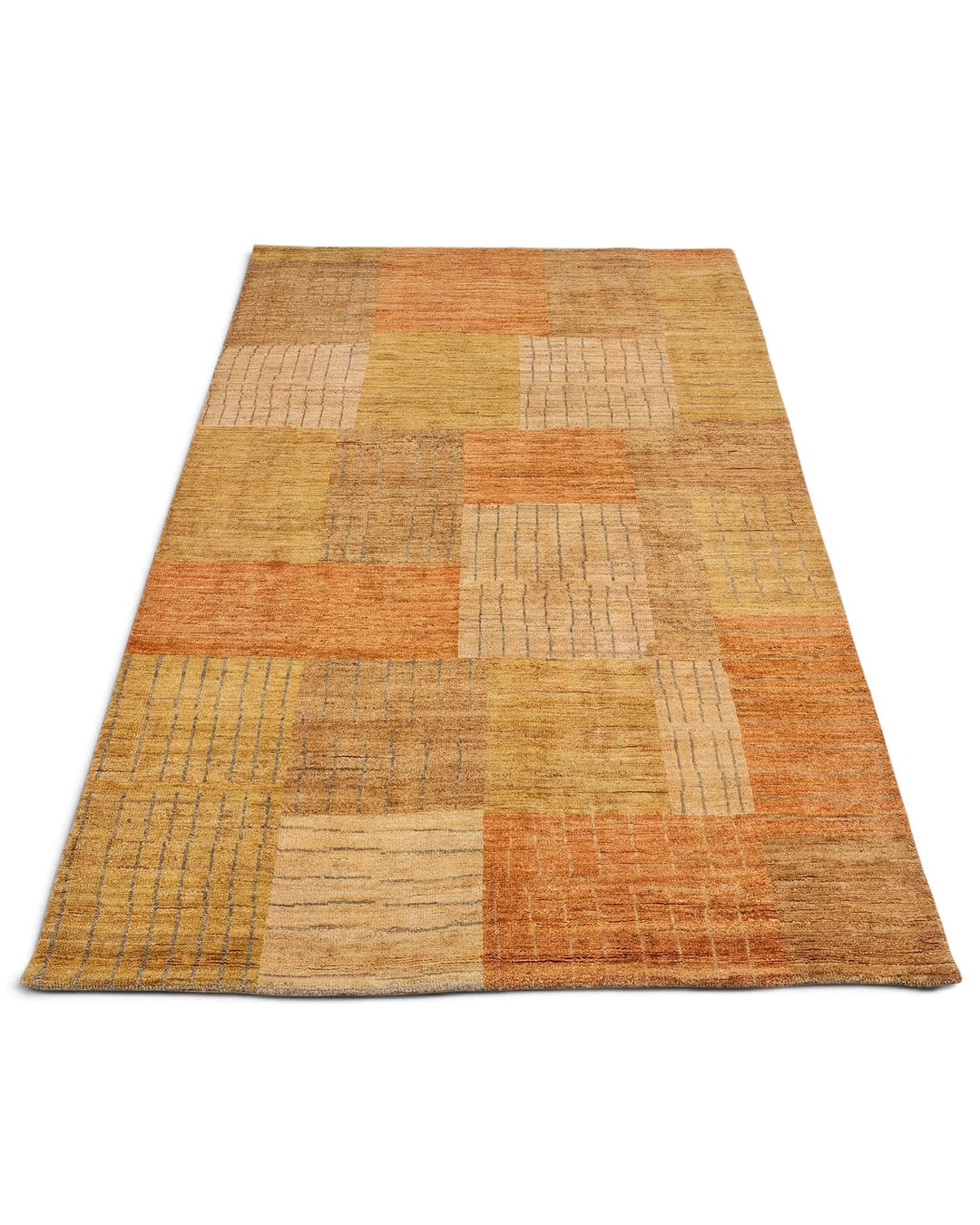 One-of-a-kind sandstone patchwork Afghan Gabbeh rug