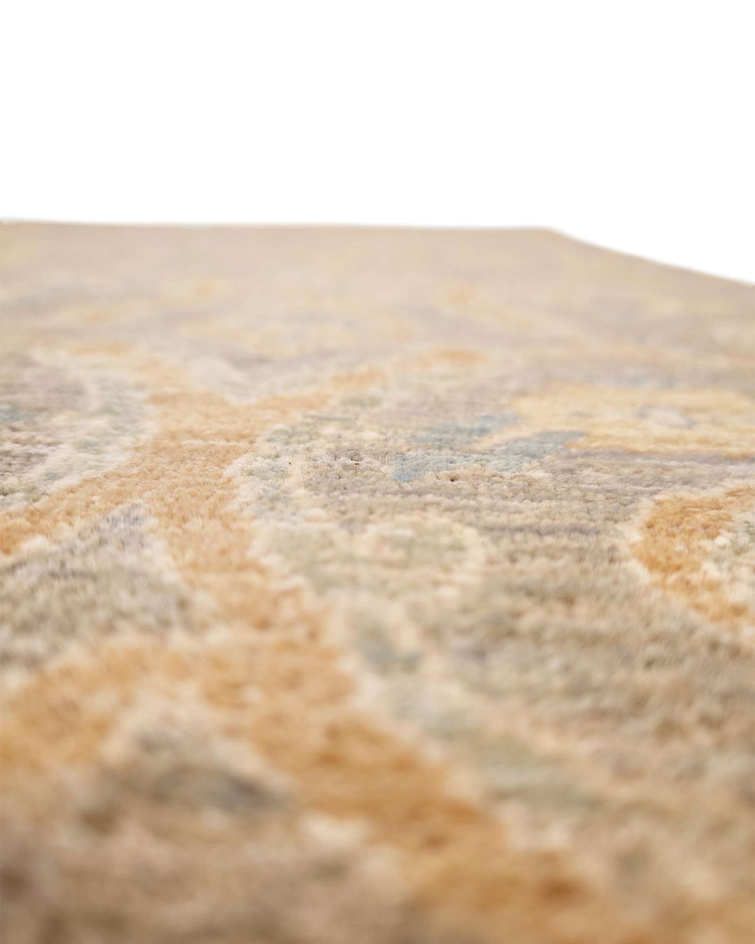 Border detail of grey and gold hand-knotted Afghan Gabbeh rug