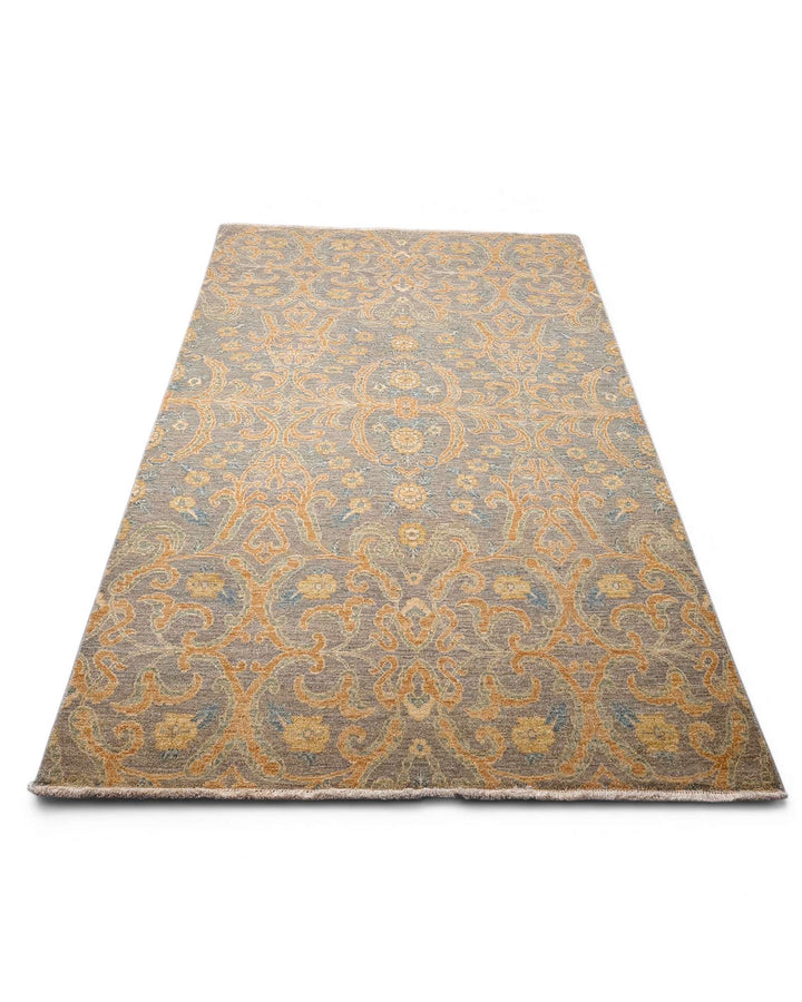 Hand-knotted wool pile of grey gold Gabbeh rug