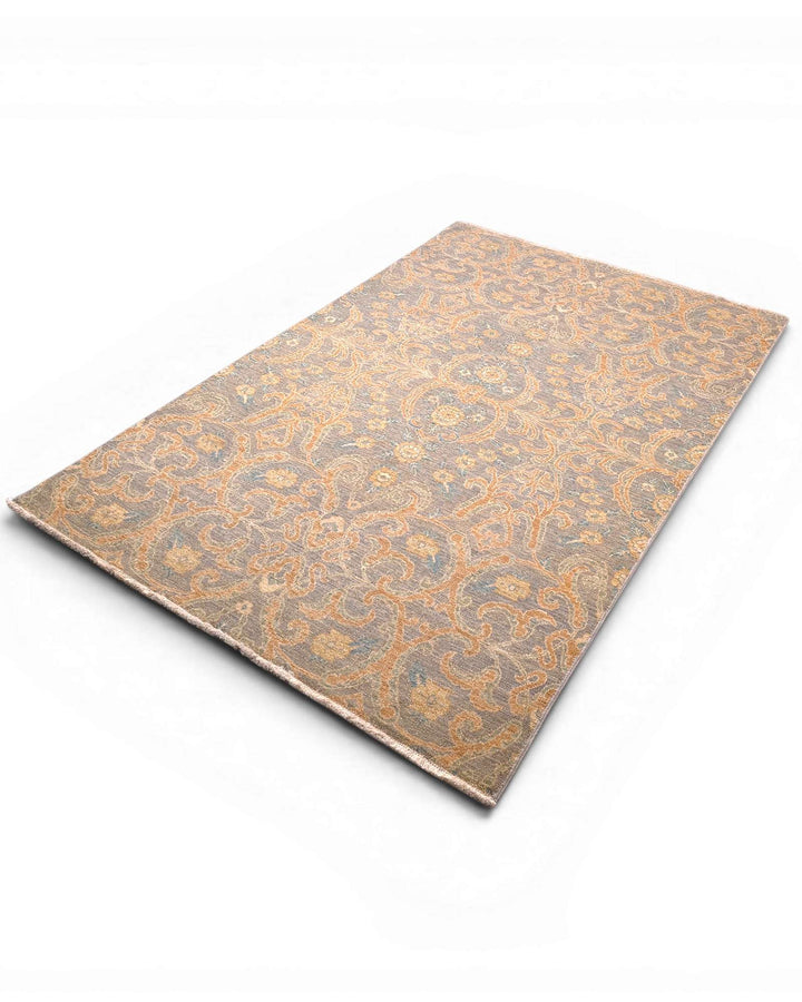 One-of-a-kind pewter grey and gold Afghan Gabbeh rug
