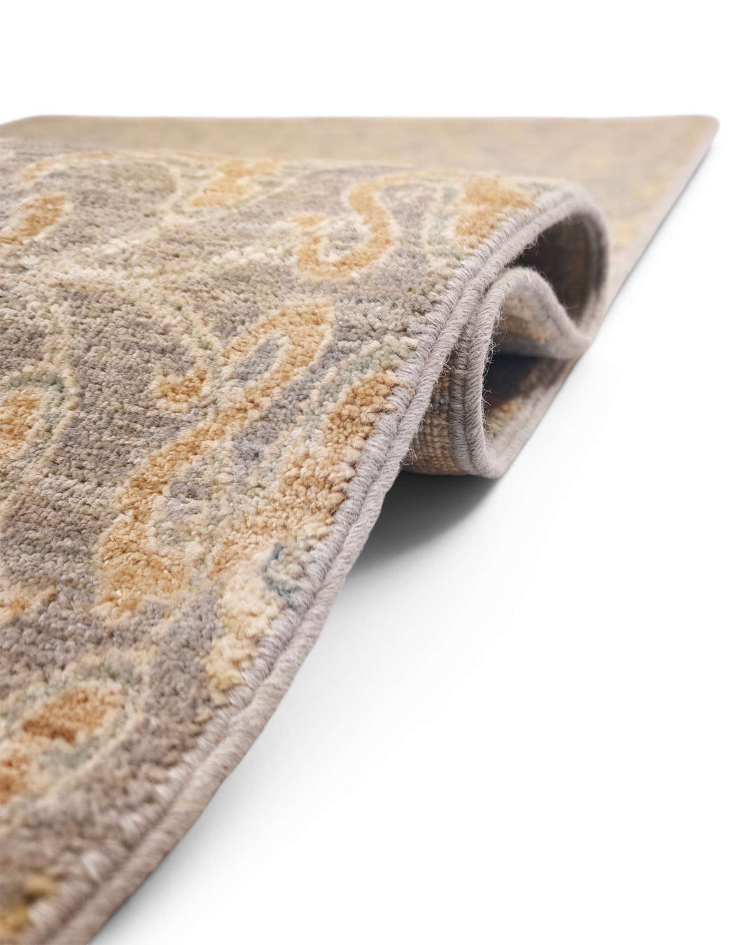 Hand-knotted Afghan Gabbeh rug in pewter grey and gold wool
