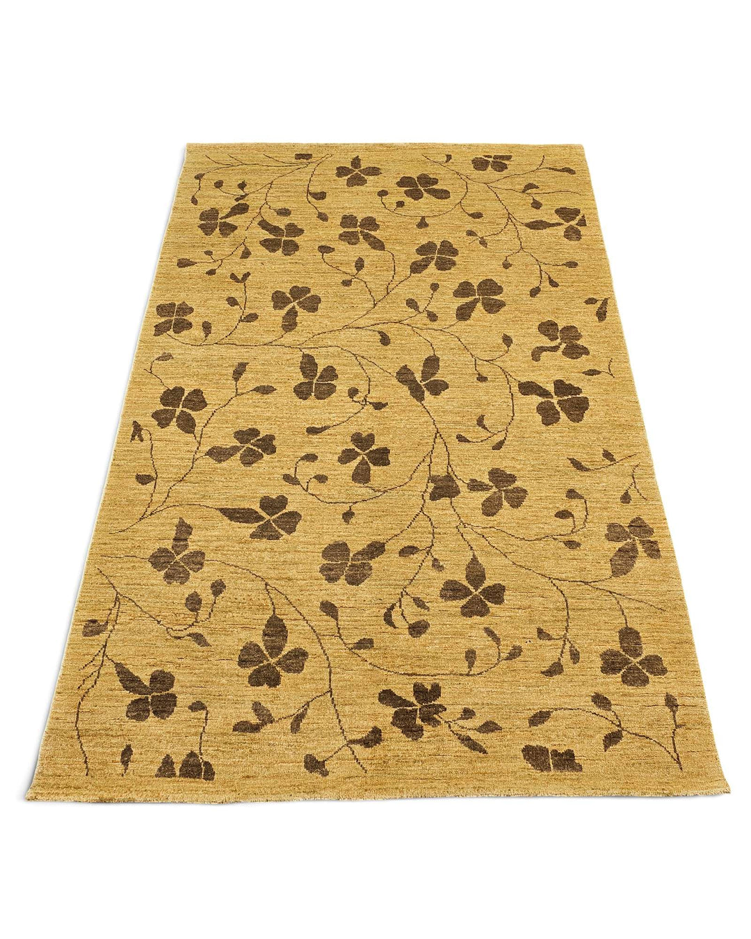 Border detail of honey gold hand-knotted Afghan Gabbeh rug