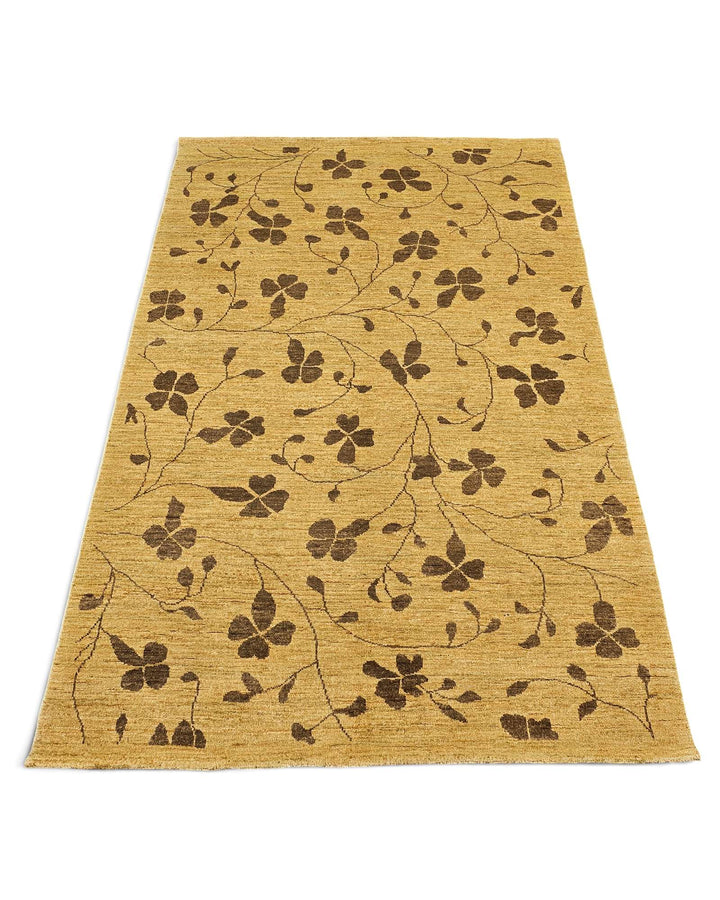 Border detail of honey gold hand-knotted Afghan Gabbeh rug