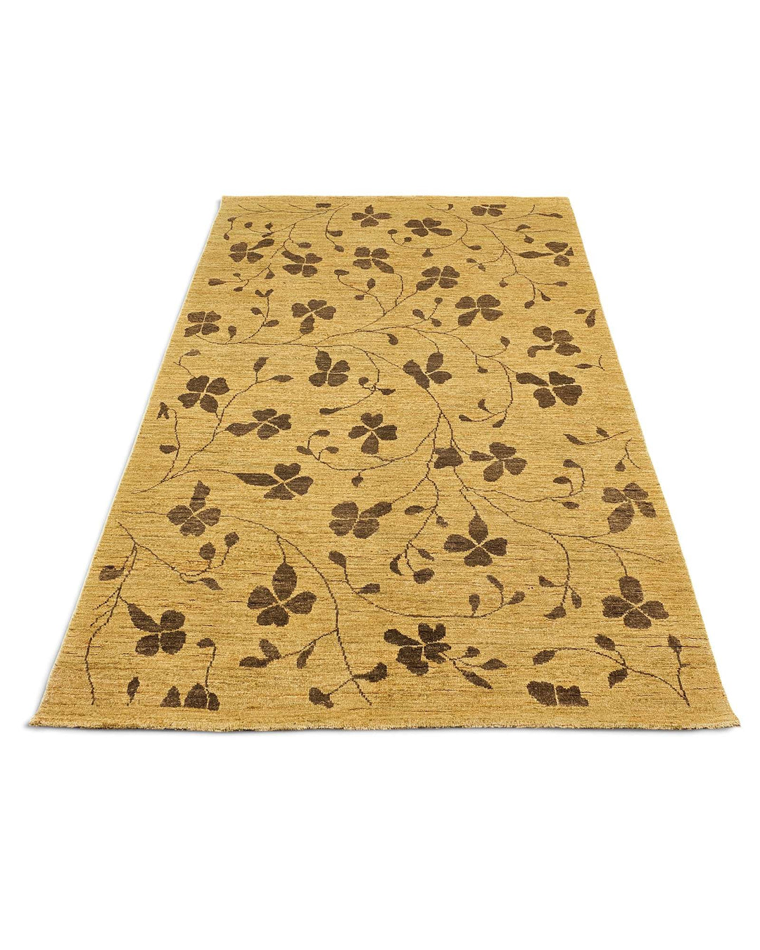 One-of-a-kind honey gold clover Afghan Gabbeh rug