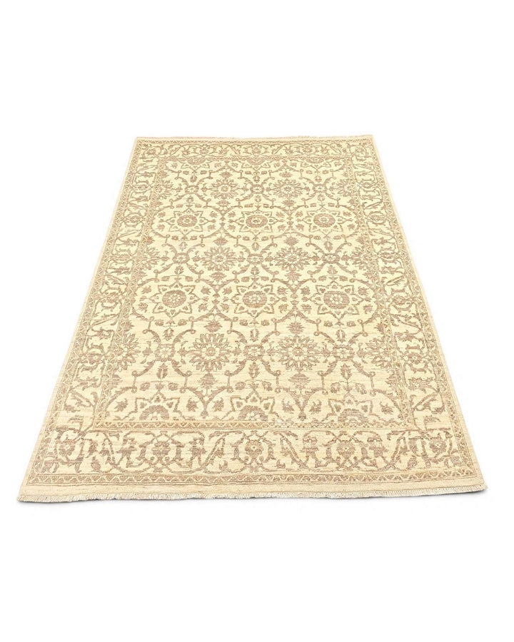Border detail of ivory hand-knotted Afghan Gabbeh rug
