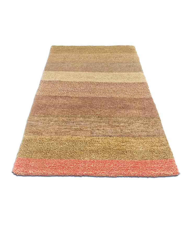 Hand-knotted Afghan Gabbeh rug with earth and coral bands