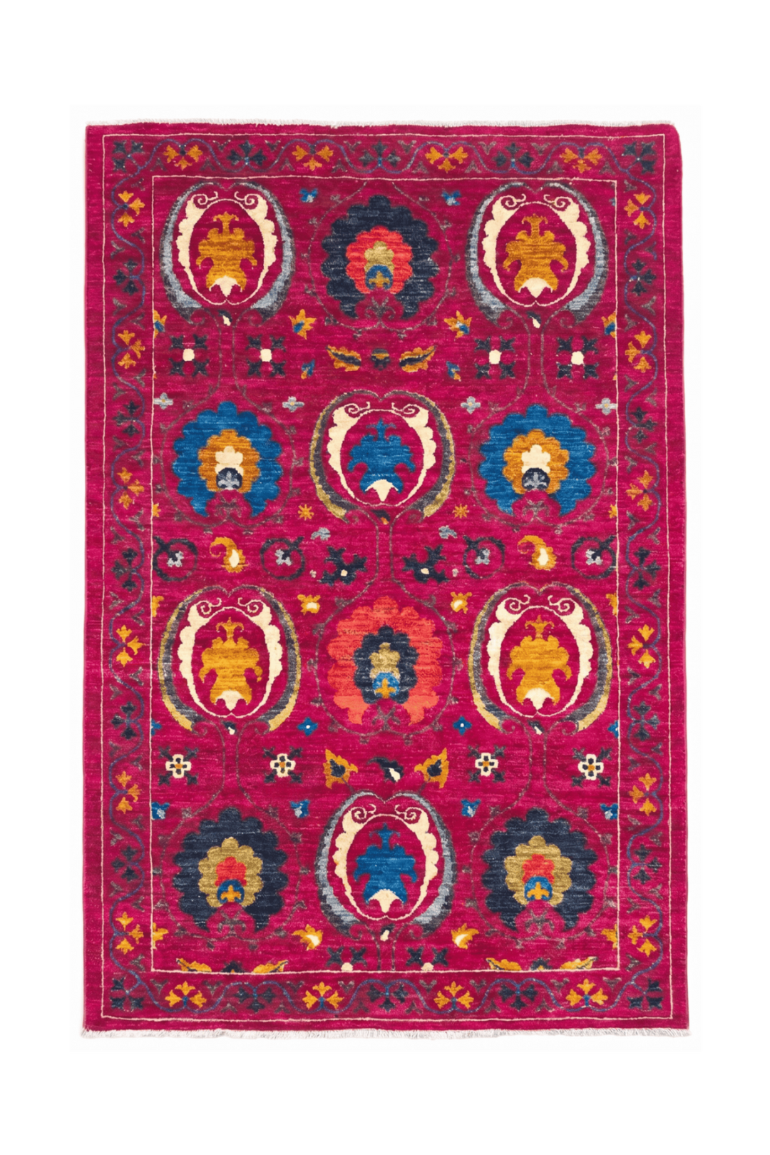 Magenta suzani Afghan Gabbeh rug, hand-knotted wool