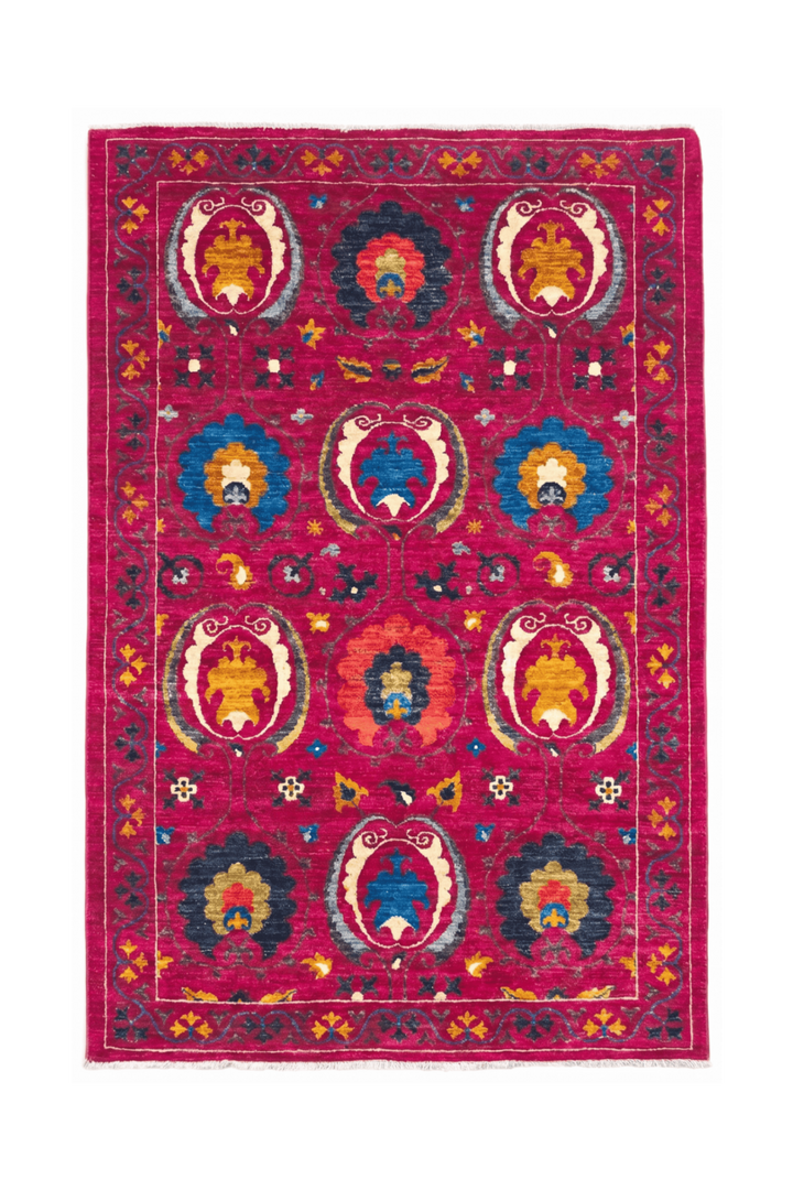 Magenta suzani Afghan Gabbeh rug, hand-knotted wool