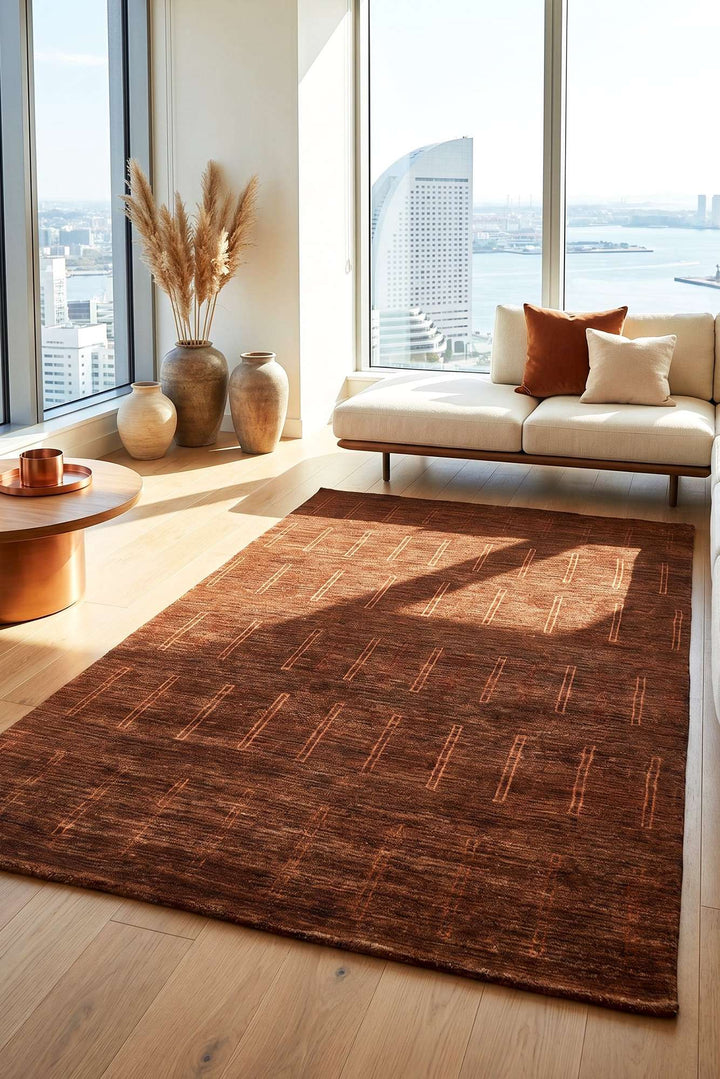 Mahogany field detail on Afghan Gabbeh wool rug