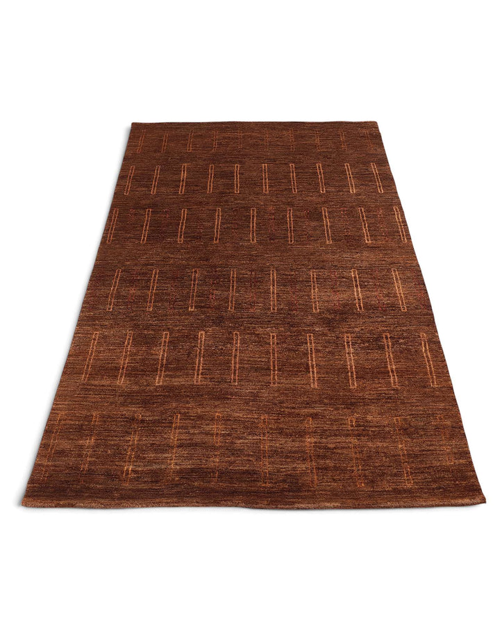 Border detail of mahogany hand-knotted Afghan Gabbeh rug