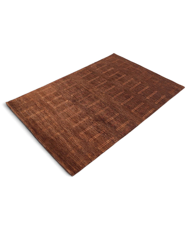 Hand-knotted wool pile of mahogany Gabbeh rug