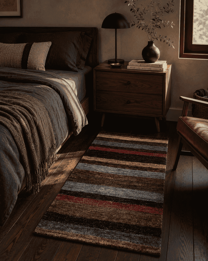 Multicolour stripe design on Afghan Gabbeh wool rug