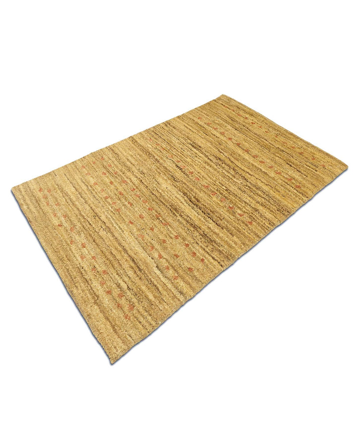 Border detail of wheat gold hand-knotted Afghan Gabbeh rug