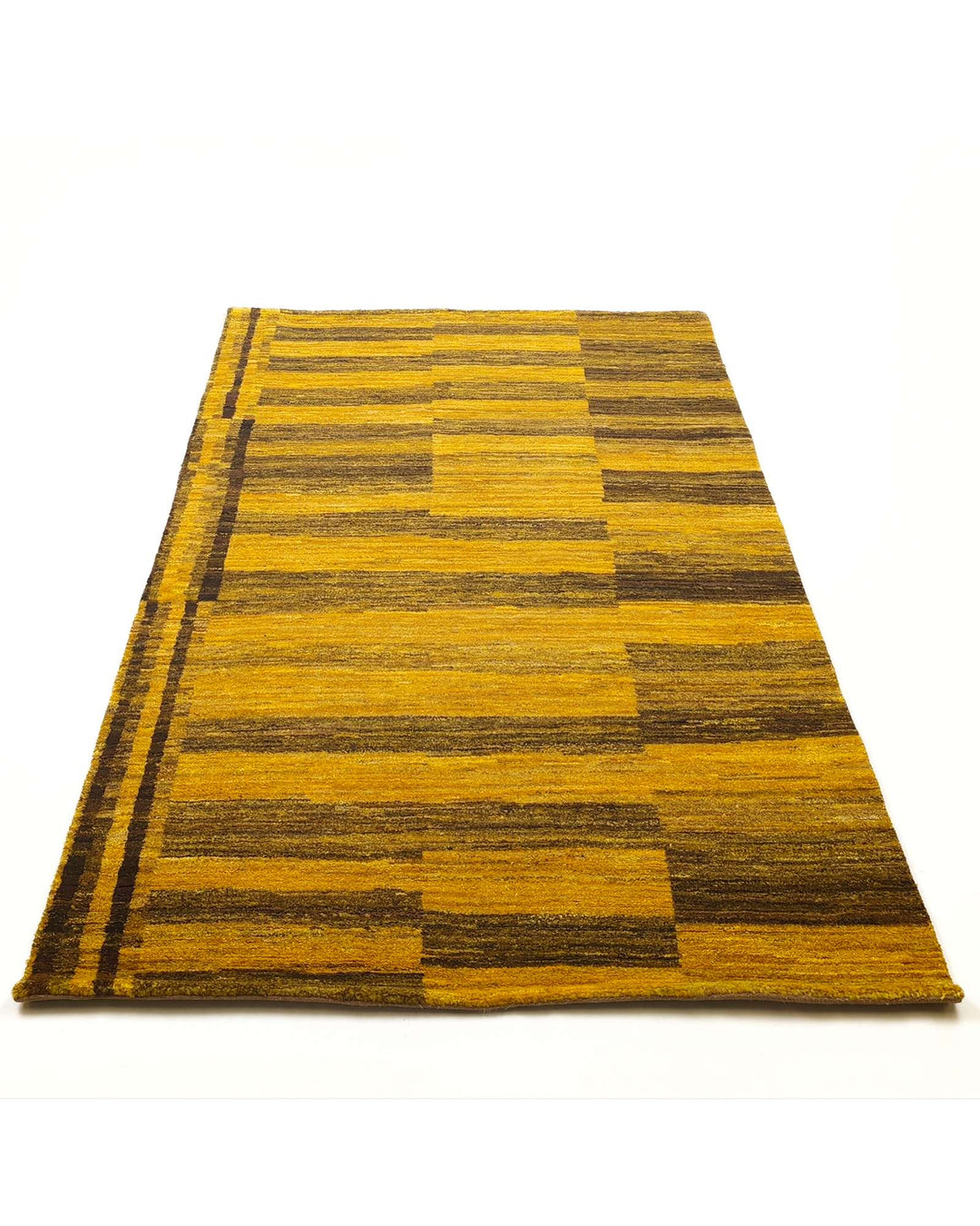 Hand-knotted wool pile of mustard Gabbeh rug