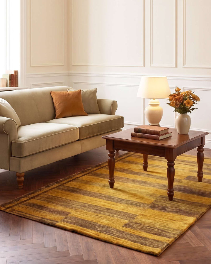 Hand-knotted Afghan Gabbeh rug in warm mustard wool
