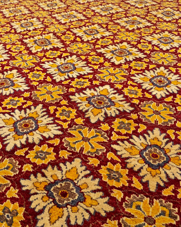 Border detail of garnet hand-knotted Afghan Gabbeh rug