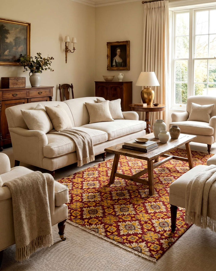 Corner of garnet bloom Afghan Gabbeh wool rug