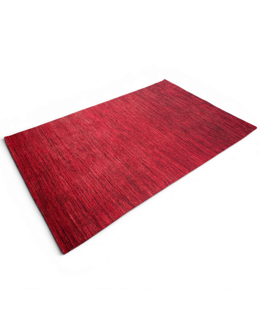 Hand-knotted wool pile of ruby red Gabbeh rug