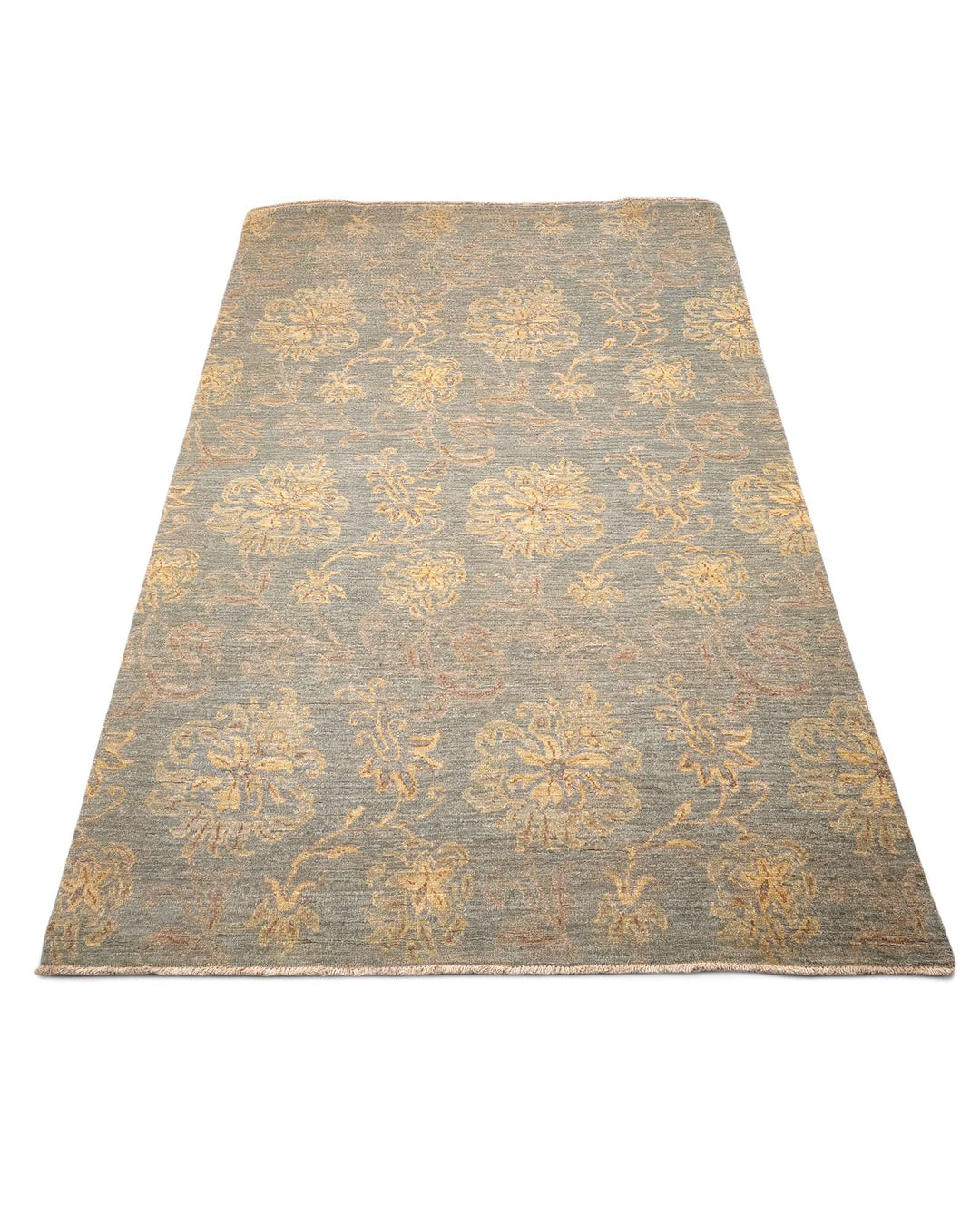 Hand-knotted wool pile of celadon blossom Gabbeh rug
