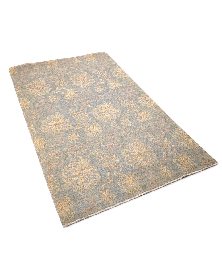One-of-a-kind celadon green blossom Afghan Gabbeh rug