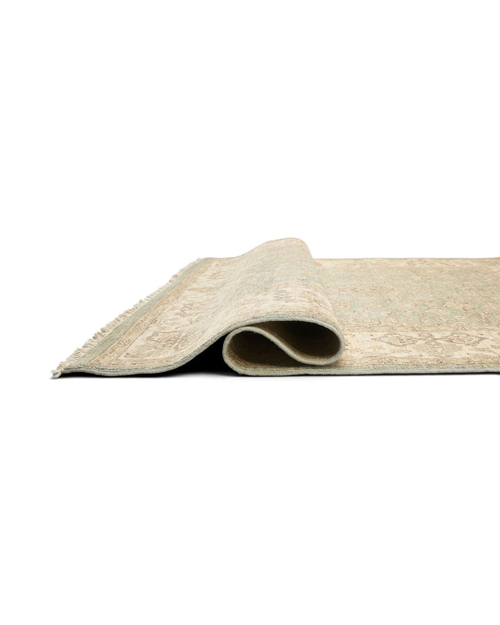 Hand-knotted Afghan Gabbeh rug with sage garden field