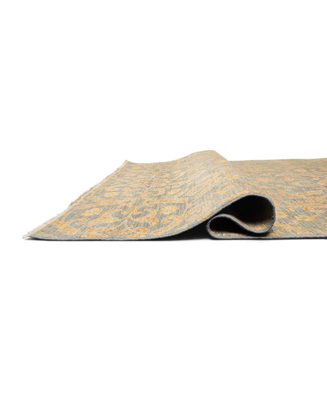 Hand-knotted wool pile of antique gold Gabbeh rug