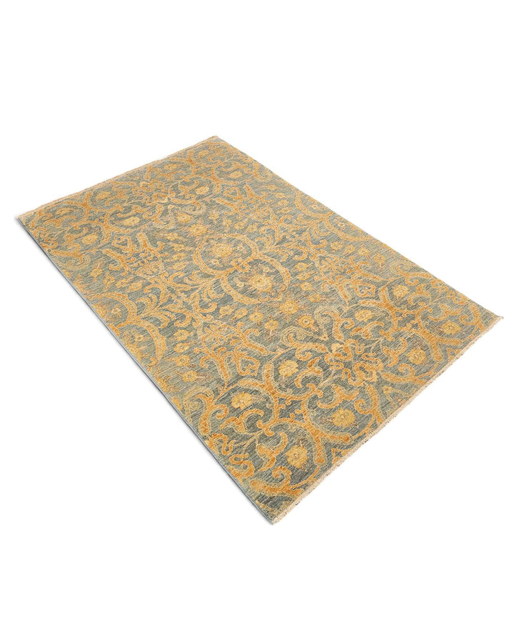 Hand-knotted Afghan Gabbeh rug in warm antique gold wool