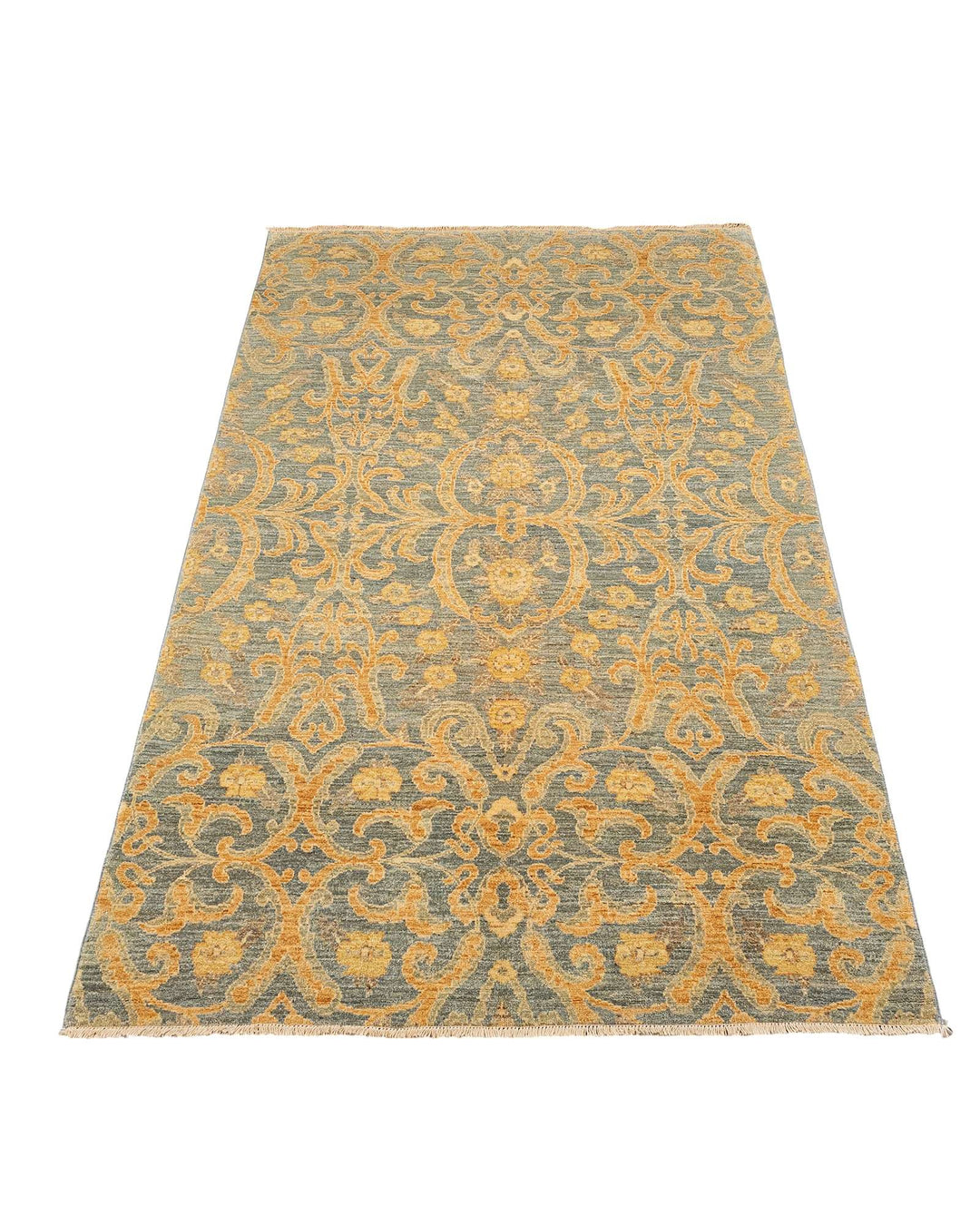 Corner of antique gold Afghan Gabbeh hand-knotted rug