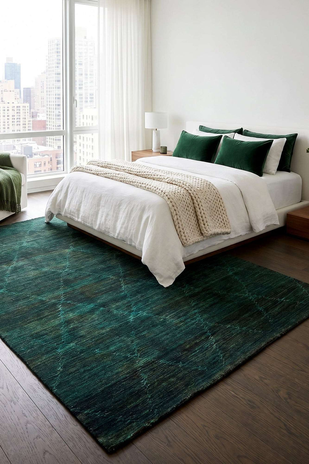 Teal green field detail on Afghan Gabbeh wool rug