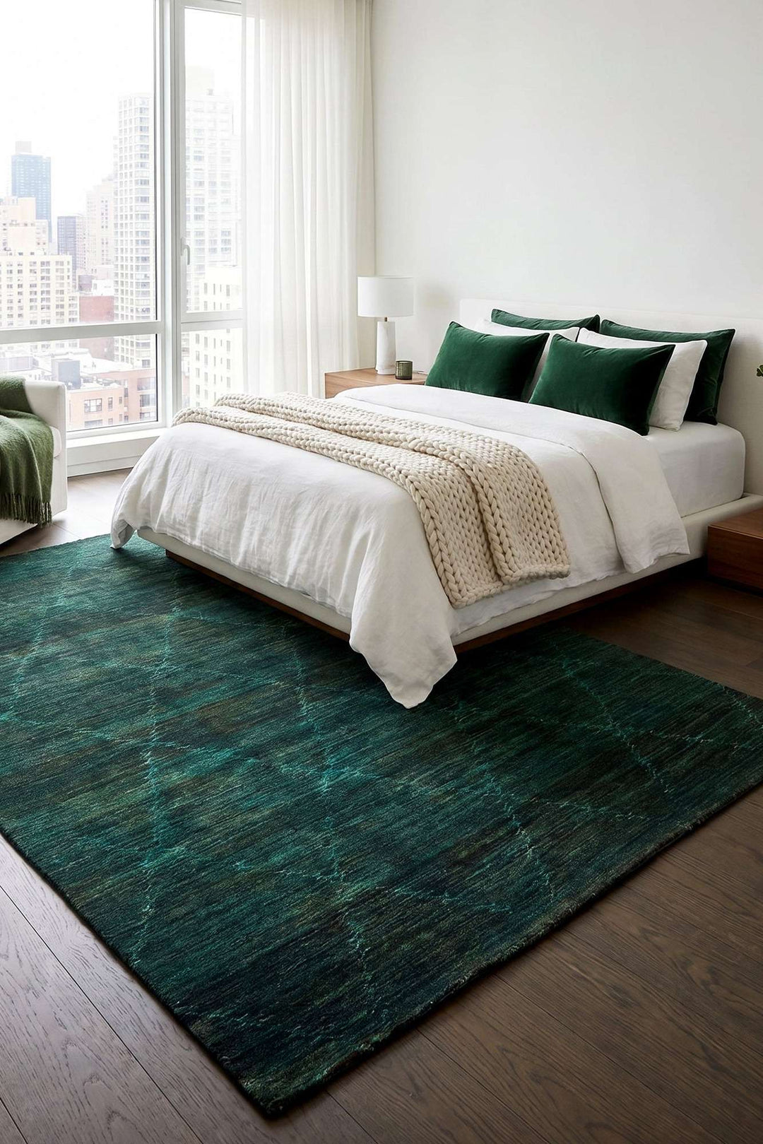 Teal green field detail on Afghan Gabbeh wool rug