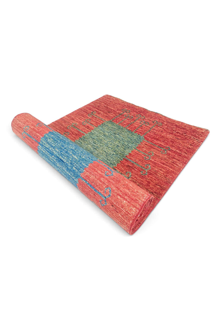 Terracotta and green Gabbeh runner for a hallway, 90×286cm