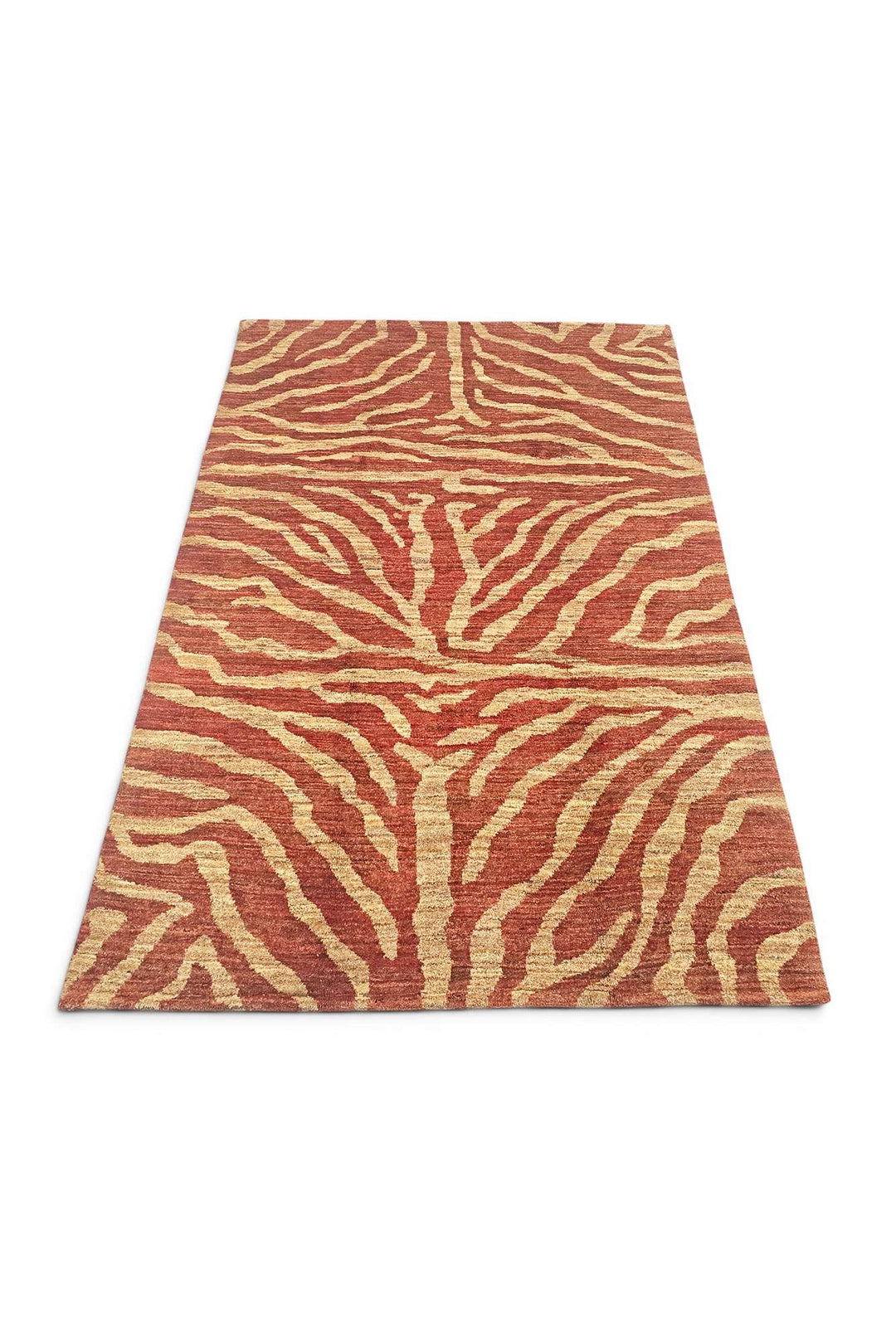 Hand-knotted wool pile of terracotta Gabbeh rug, 137×197cm
