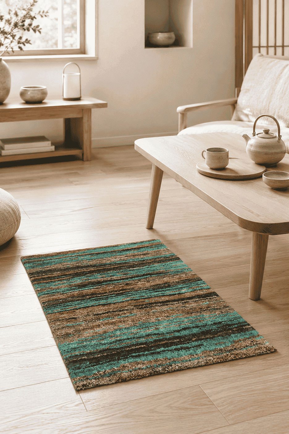 Rust streaks in turquoise field on Afghan Gabbeh wool rug