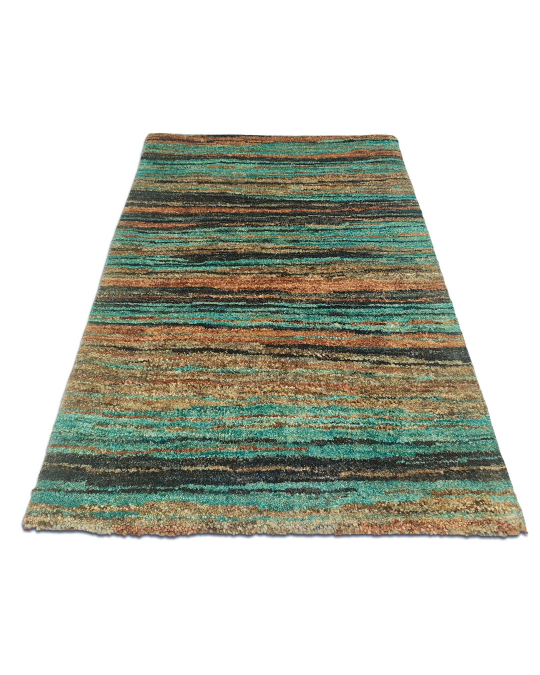 Border detail of turquoise hand-knotted Afghan Gabbeh rug