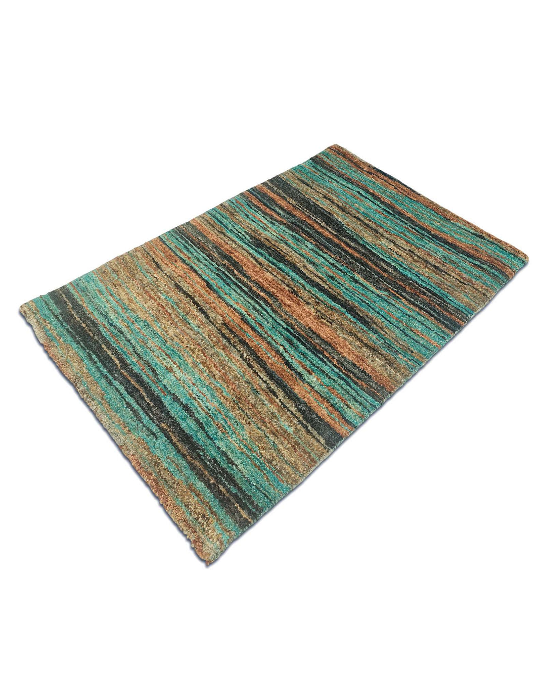 Hand-knotted wool pile of turquoise rust Gabbeh rug