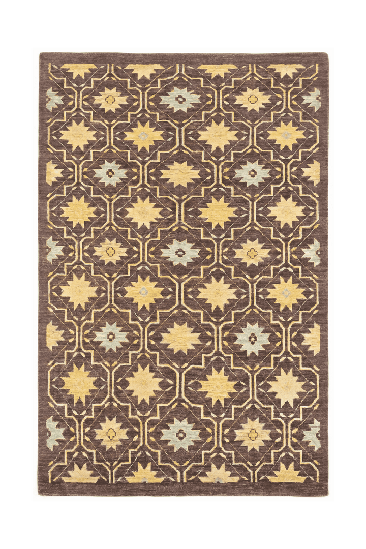 Walnut brown star Afghan Gabbeh rug, hand-knotted wool