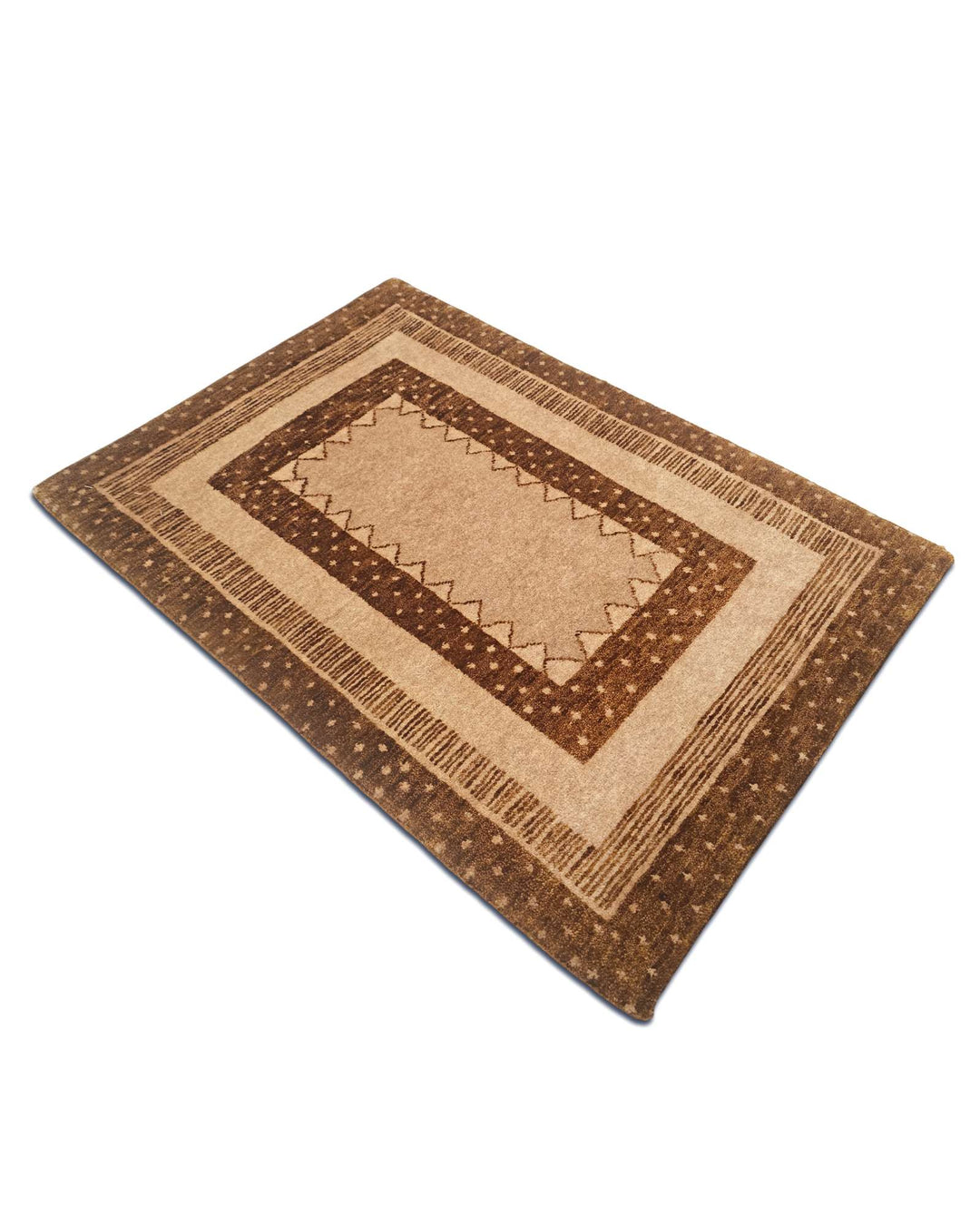One-of-a-kind camel and brown Afghan Gabbeh rug, natural dye