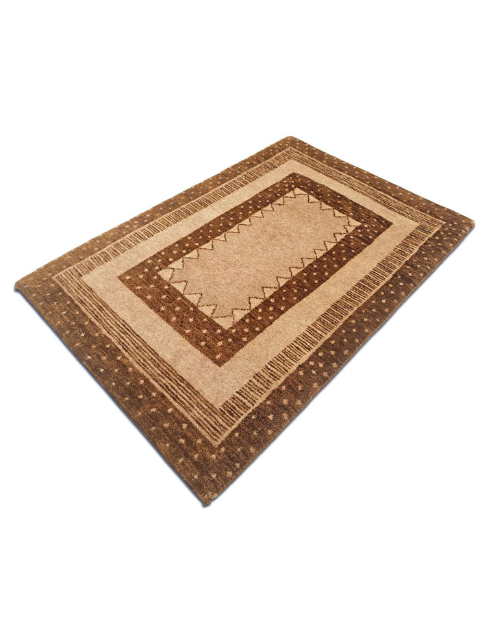 Hand-knotted Afghan Gabbeh rug in camel and brown wool